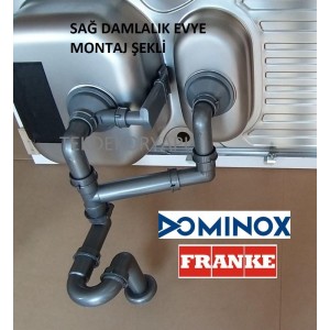 DOMİNOX FRANKE EVYE SİFON TAKIMI 1,5 GÖZ KARE TAŞMALI