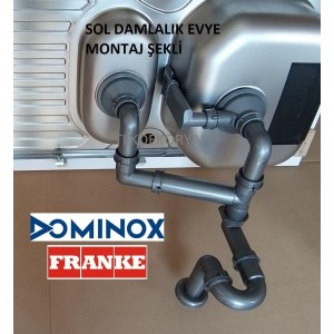 DOMİNOX FRANKE EVYE SİFON TAKIMI 1,5 GÖZ KARE TAŞMALI